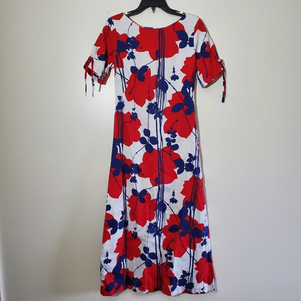 Vintage Vibrant Tropical Maxi Dress Tied Cuff Aline Hidden Zip Size 6 - Picture 9 of 10